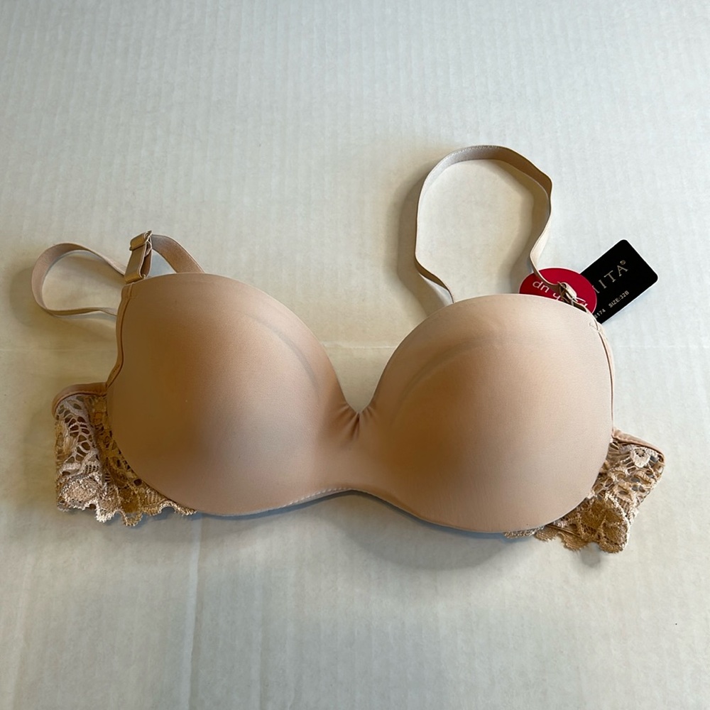 Youmita Push-up Underwire Sexy Lace Padded Light Tan Bra. Size 32B